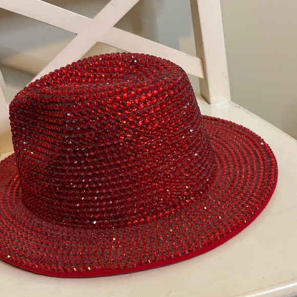 Glamorous Red Rhinestone Fedora - Picture 3 of 6